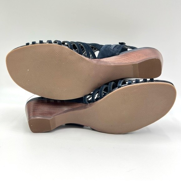 6W 6 WIDE WIDTH Bella Vita Pacey Navy Blue Suede Leather Gladiator Wedge Sandals - Picture 8 of 12